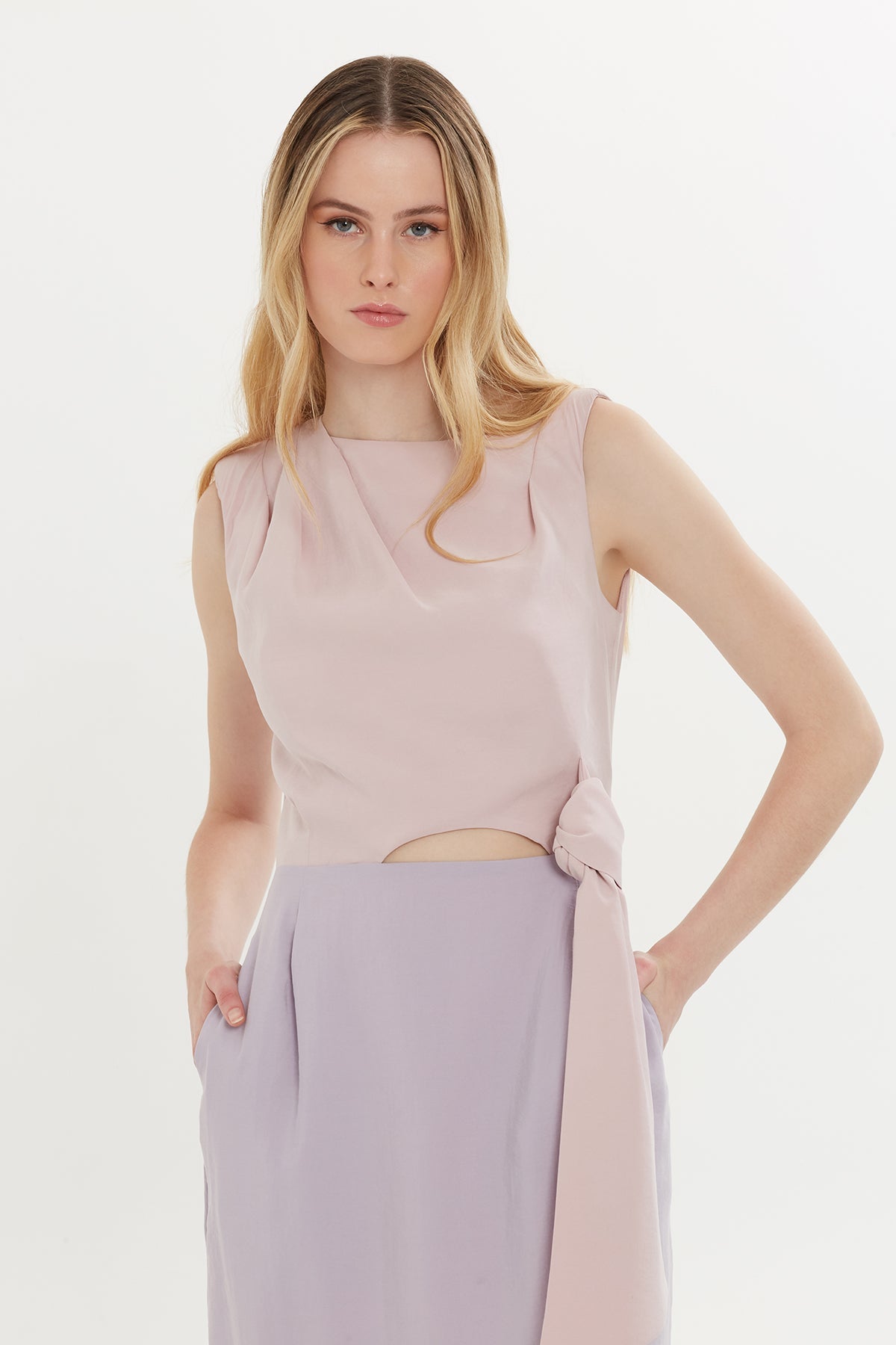 Purple Midi Dress with Shoulder Pads