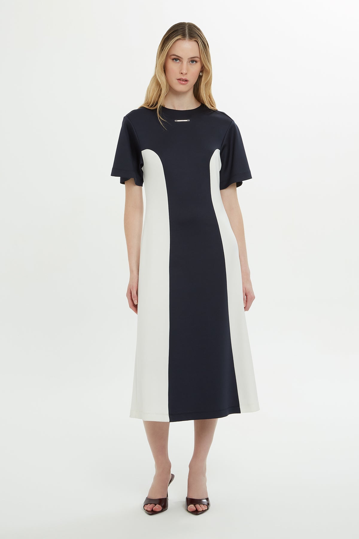 Navy Midi Dress with Logo Detail