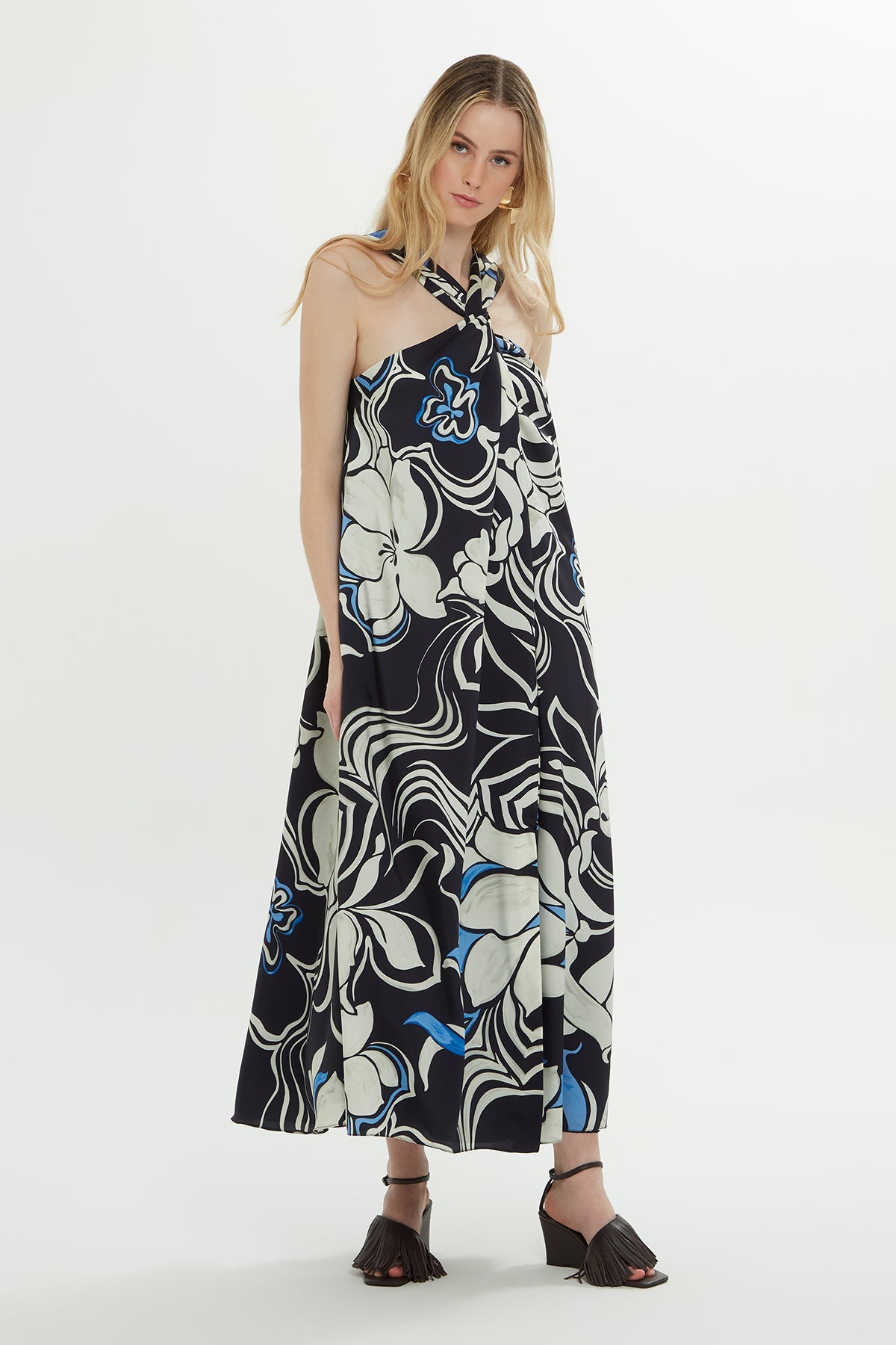 Printed Halter-Neck Maxi Dress