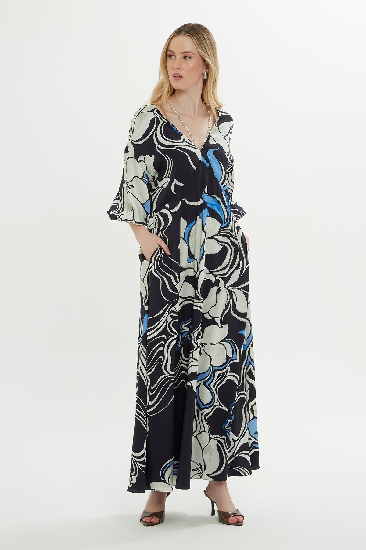 Printed Short-Sleeve Maxi Dress