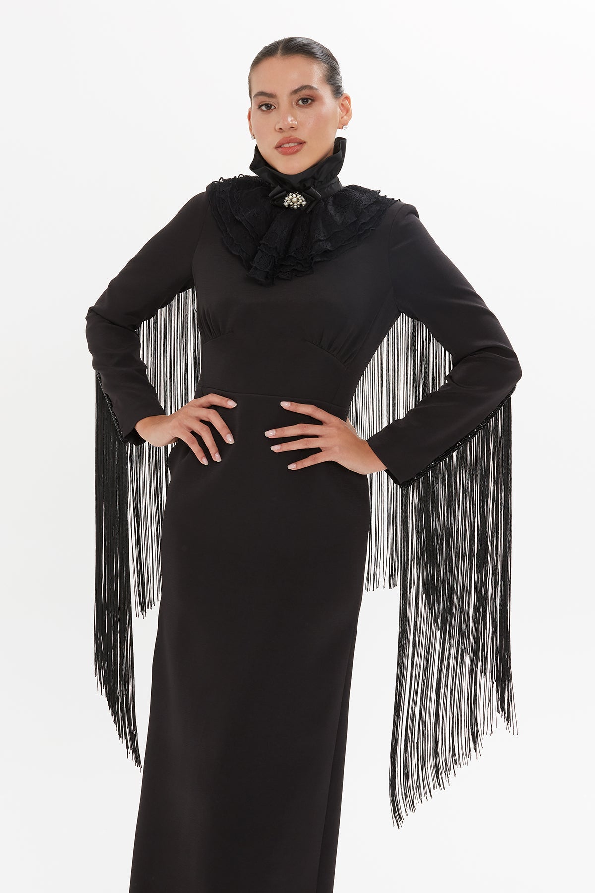 Black Brooch Detail Collar Top