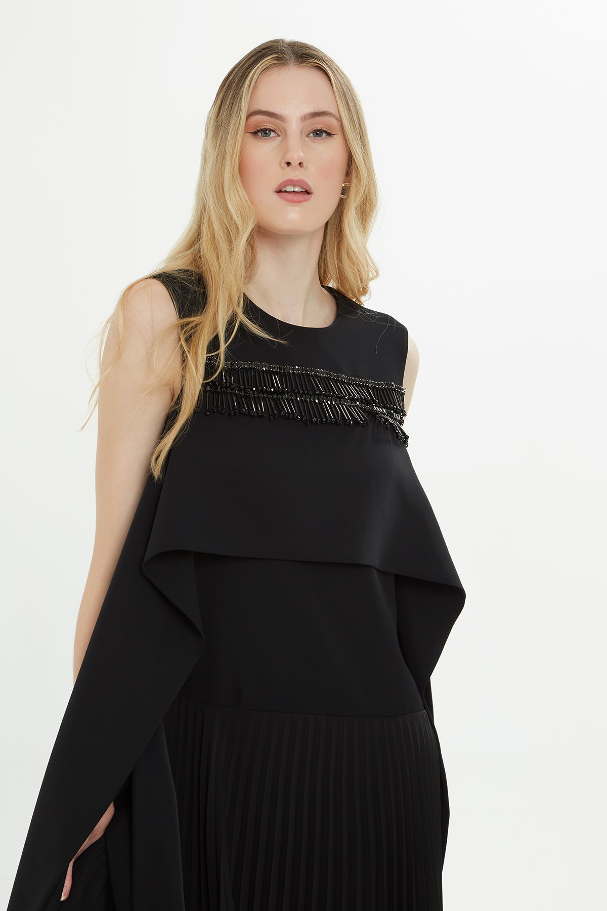 Black Sleeveless Embroidered Maxi Dress