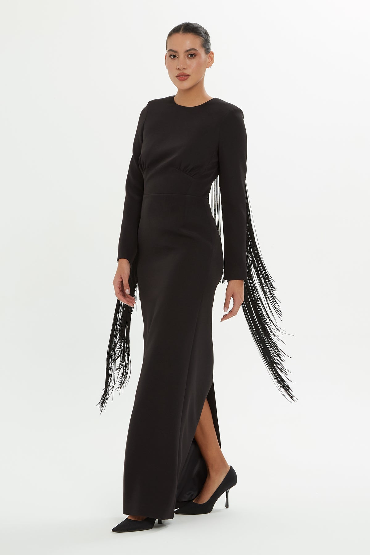 Black Tassel-Detail Maxi Dress