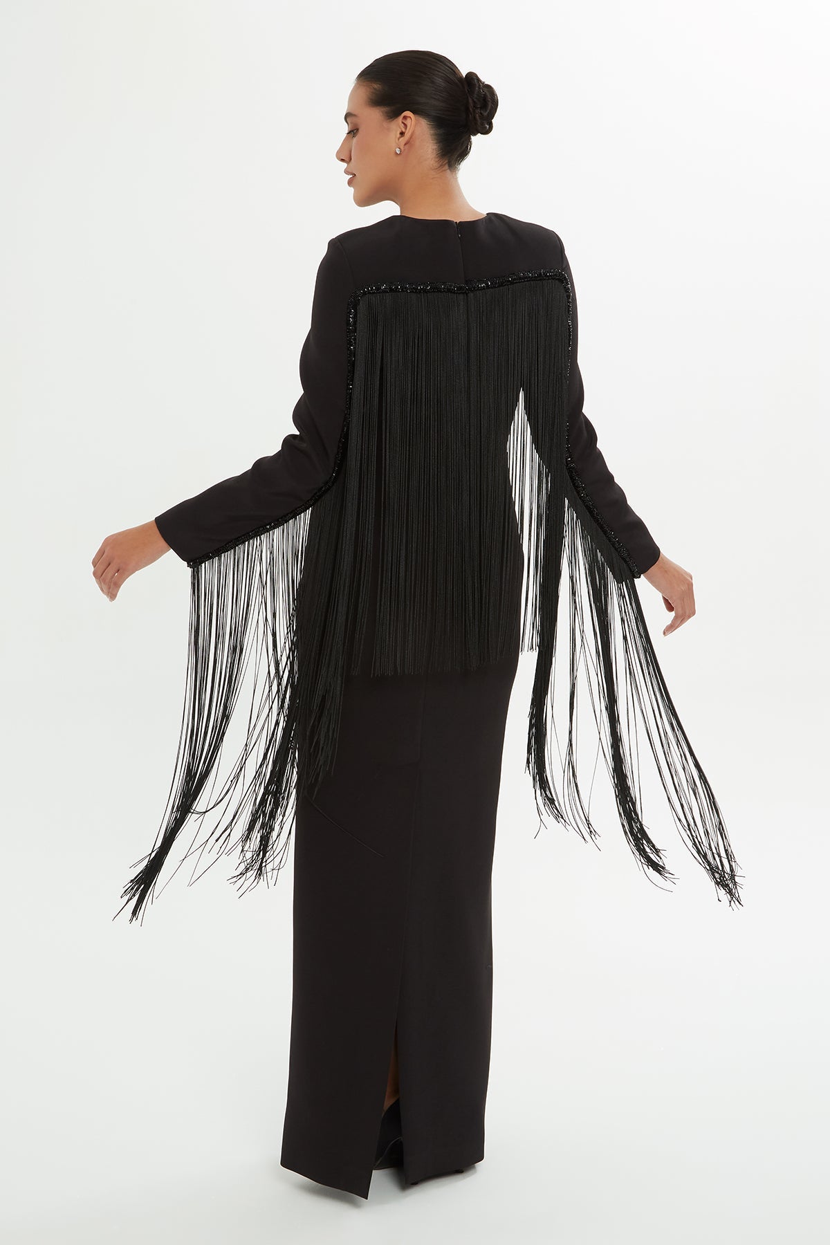 Black Tassel-Detail Maxi Dress