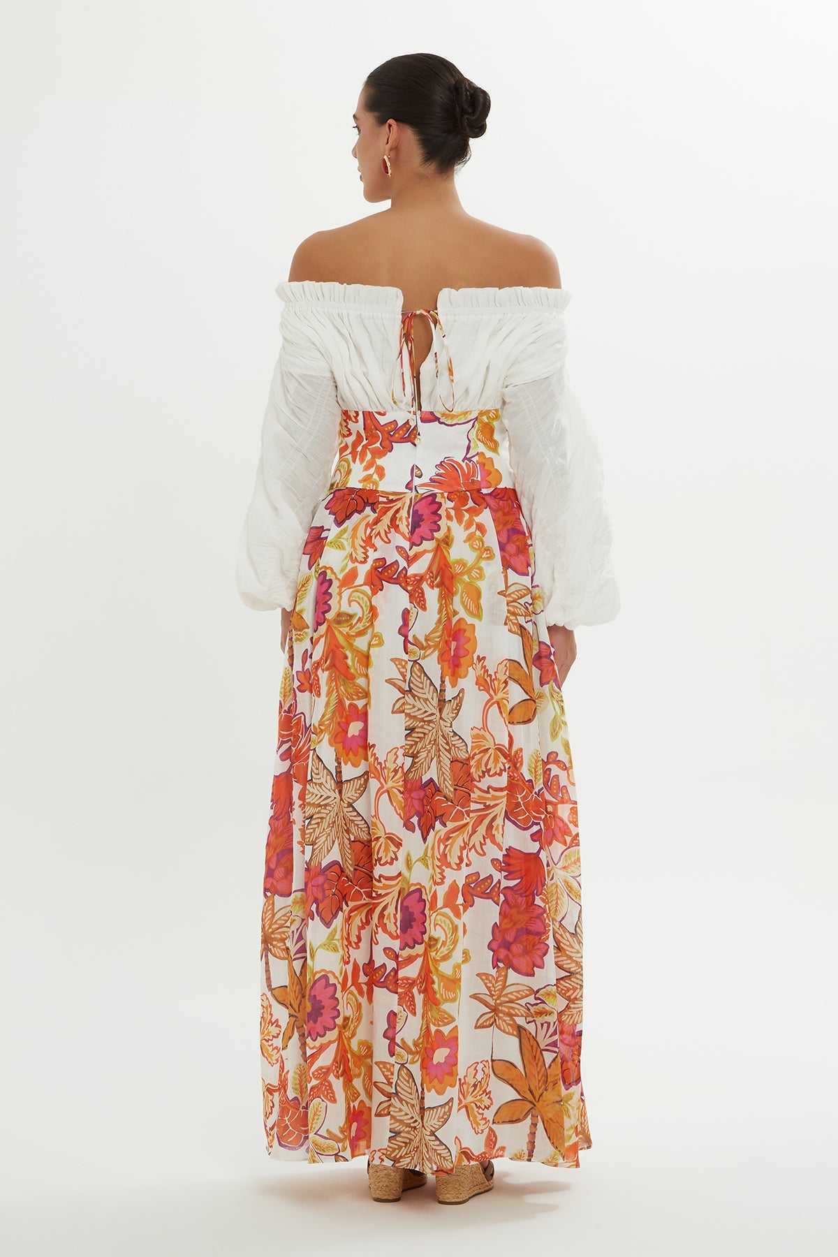 Printed Corset-Detail Maxi Dress