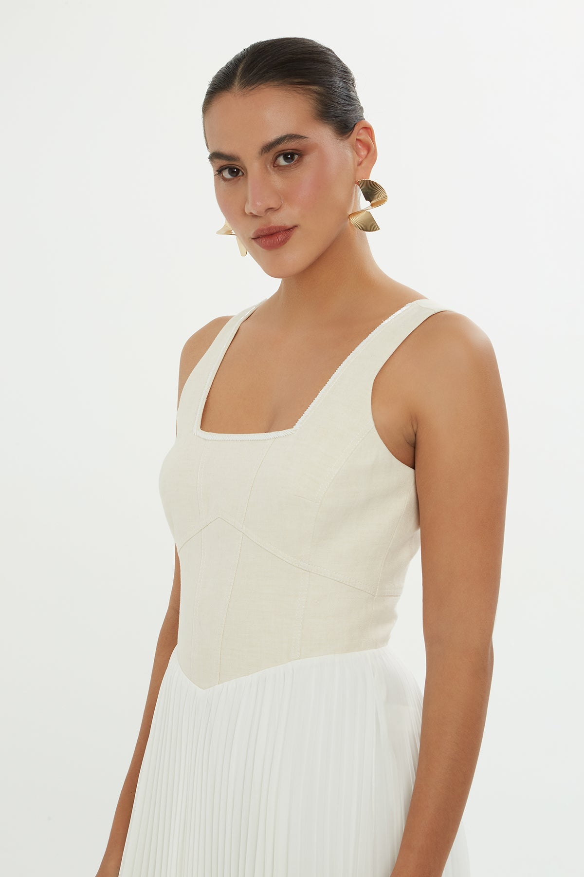 Ecru Skirted Asymmetrical Maxi Dress