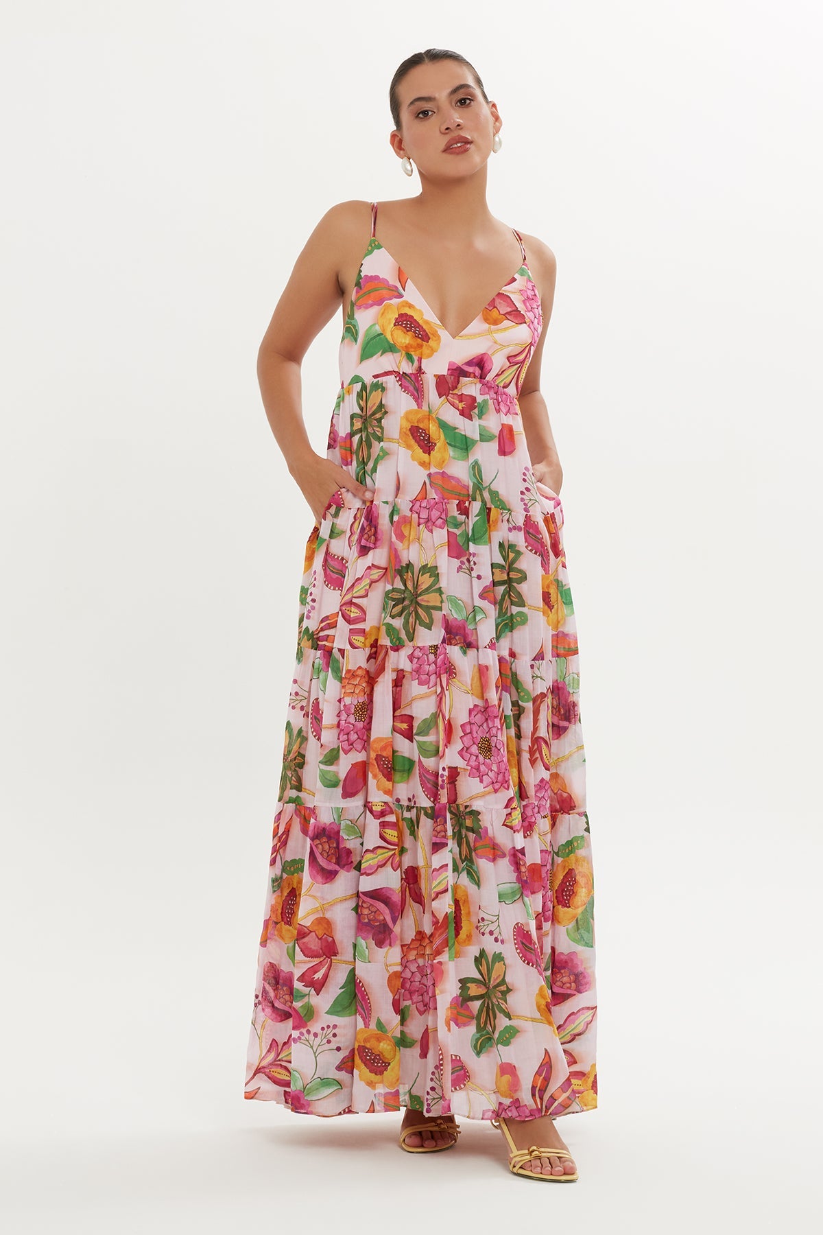Printed Thin-Strap Maxi Dress