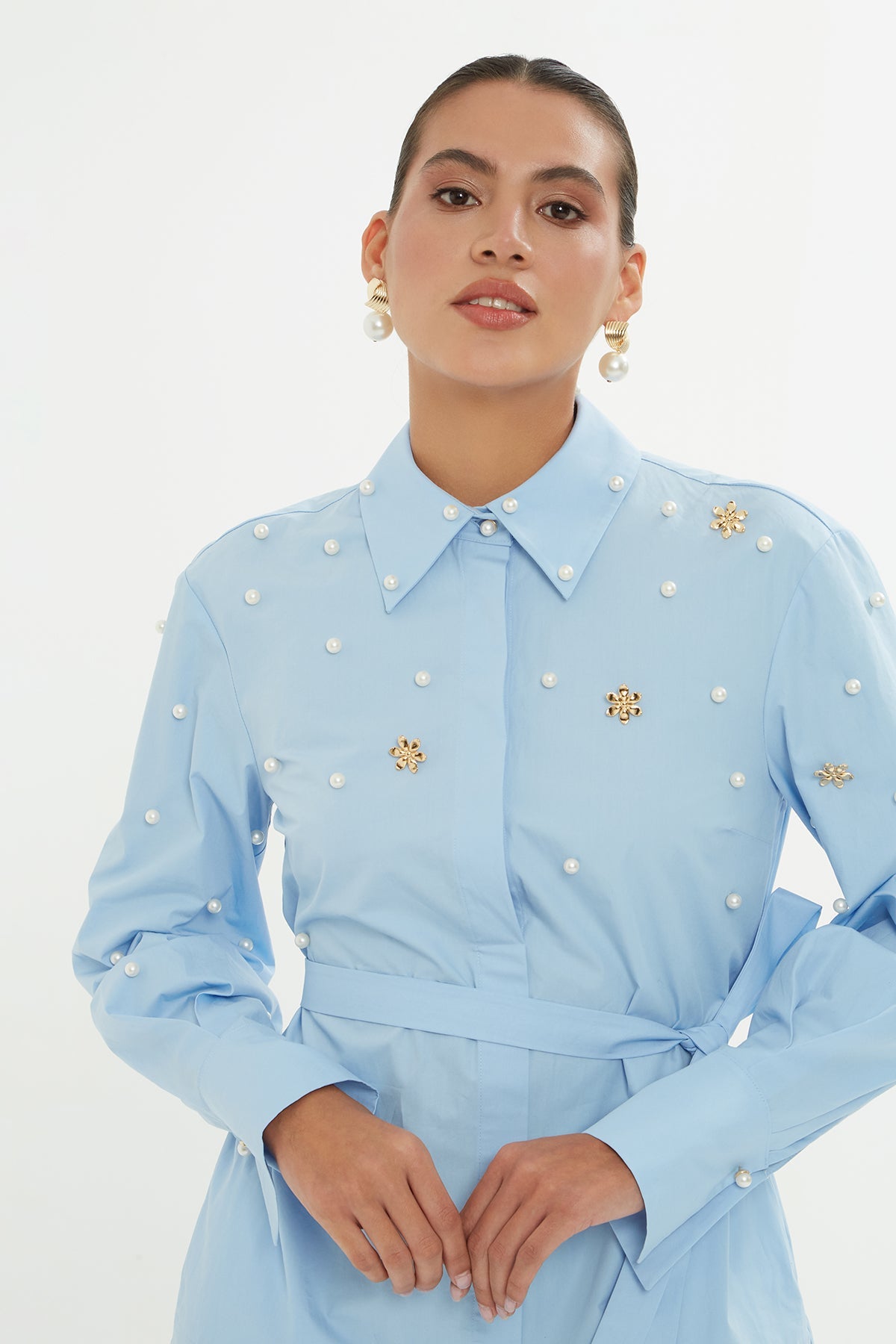 Blue Pleated-Hem Mini Dress