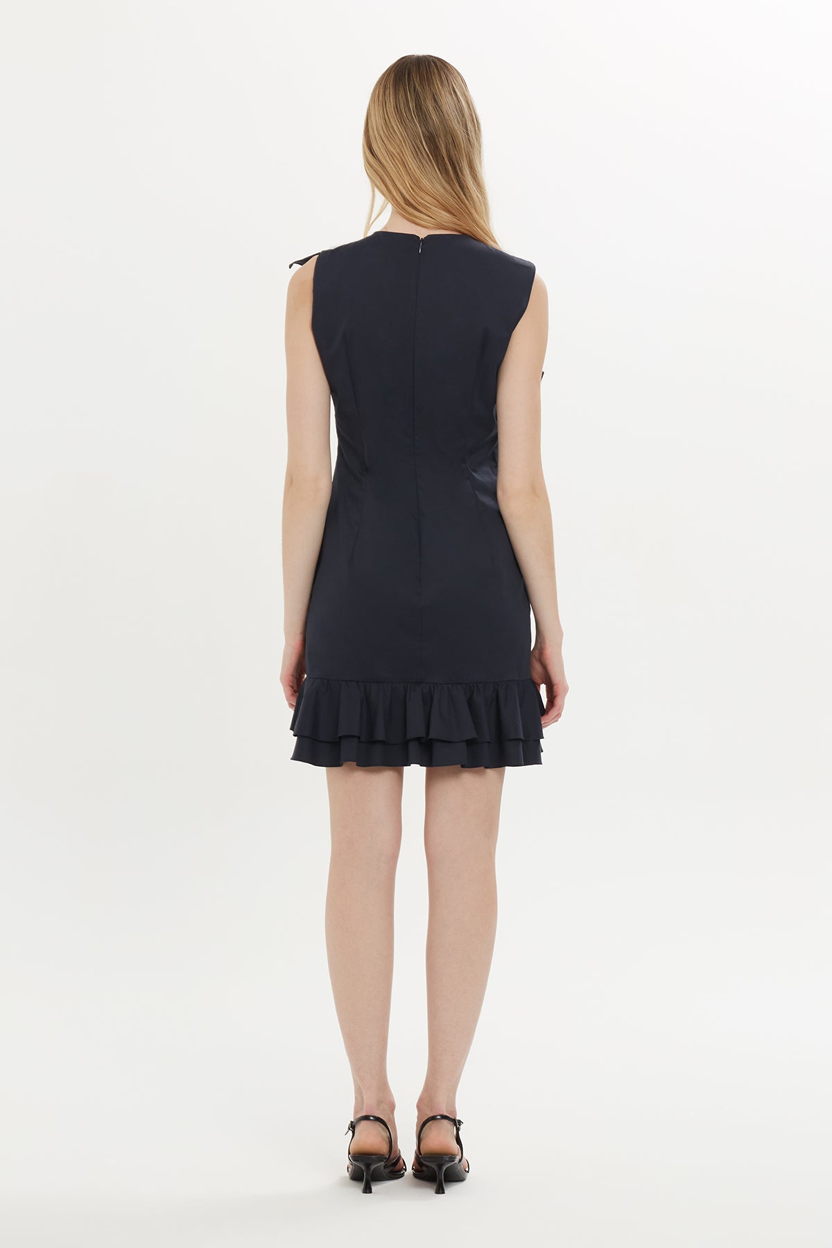 Navy Ruffle-Detail Mini Dress