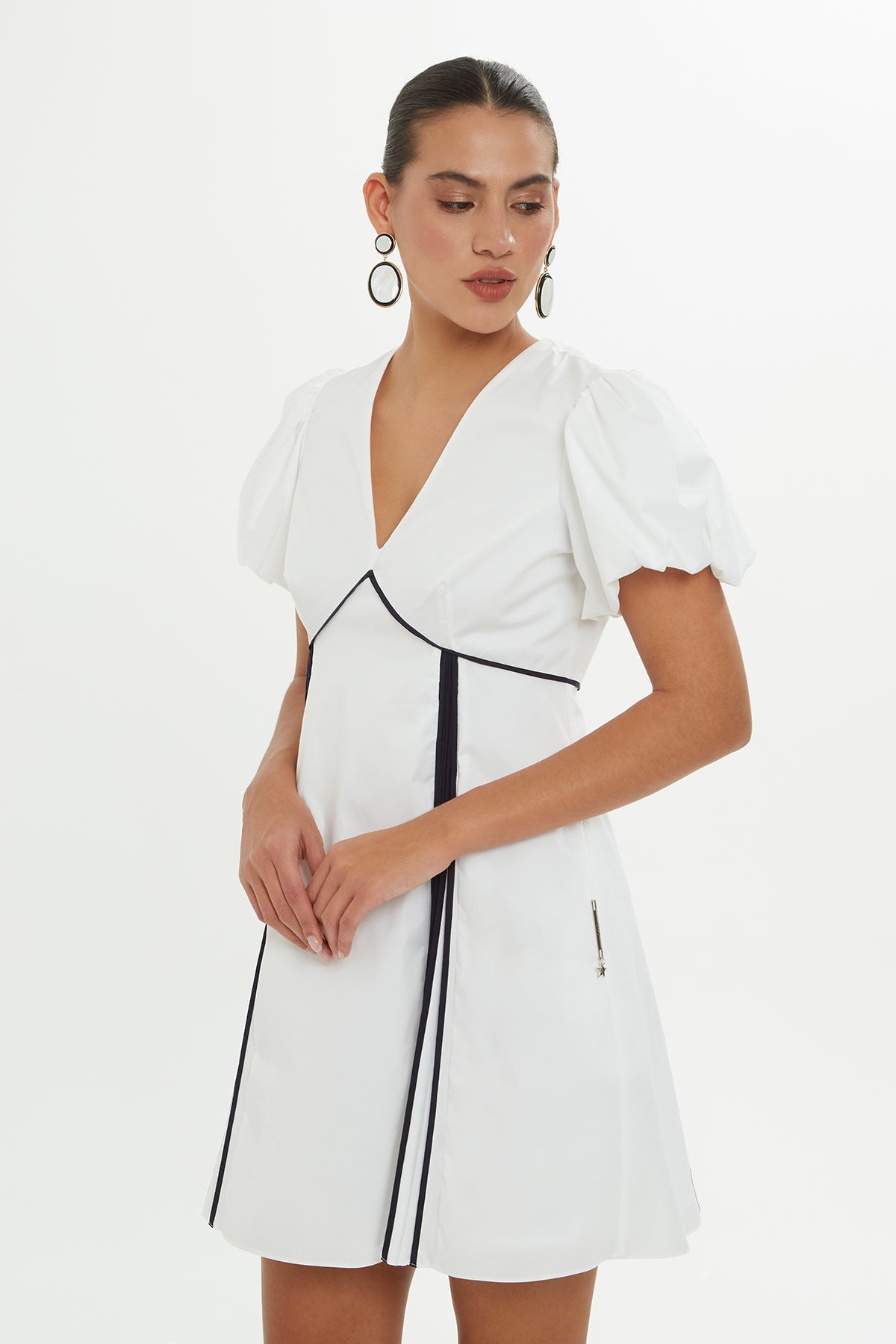 White Short-Sleeve Mini Dress