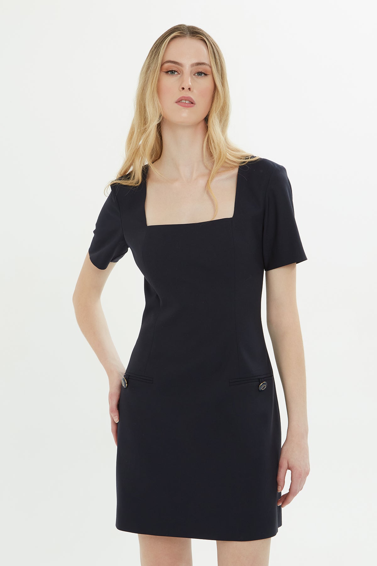 Navy Square-Neck Mini Dress