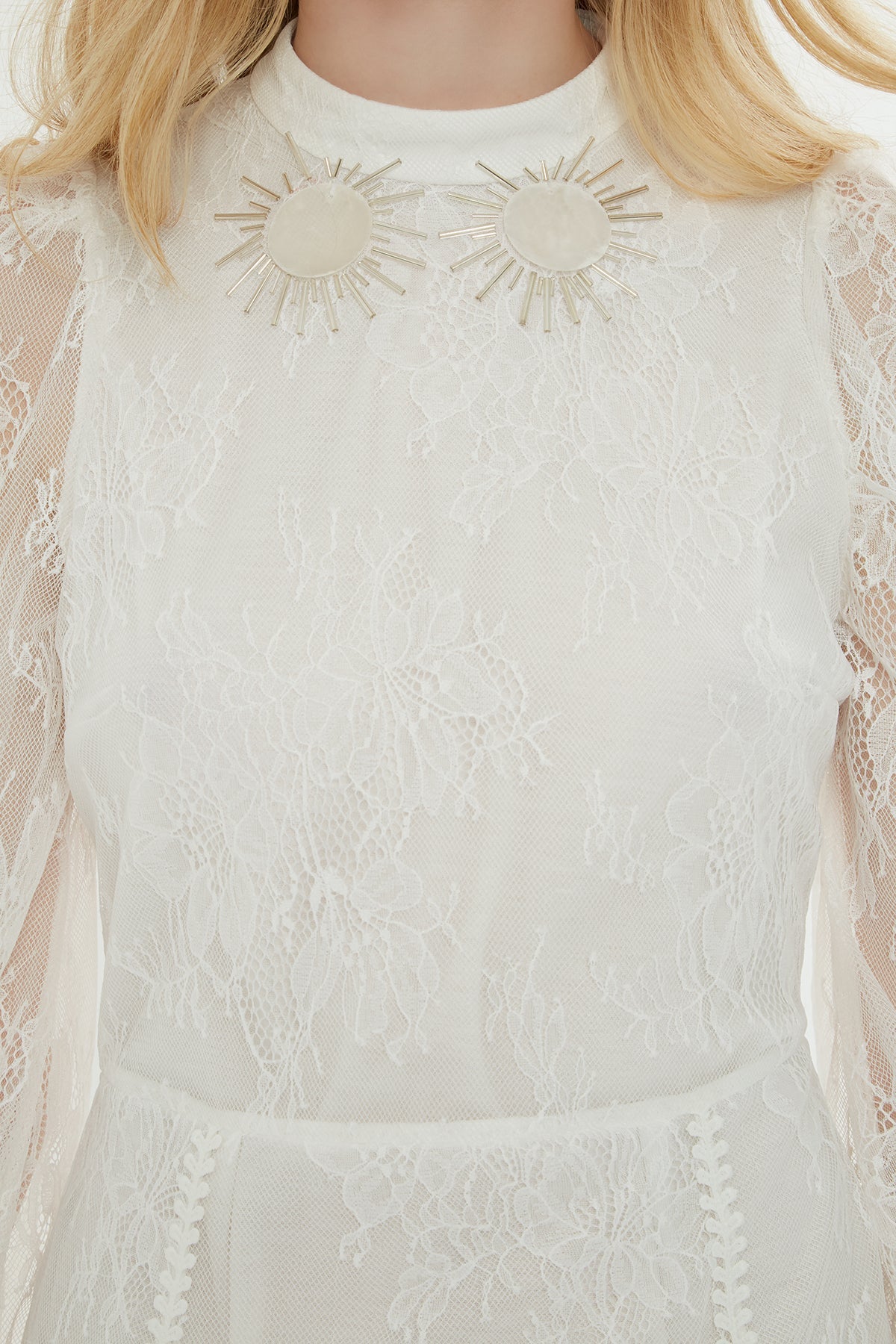 Ecru Lace-Detail Mini Dress