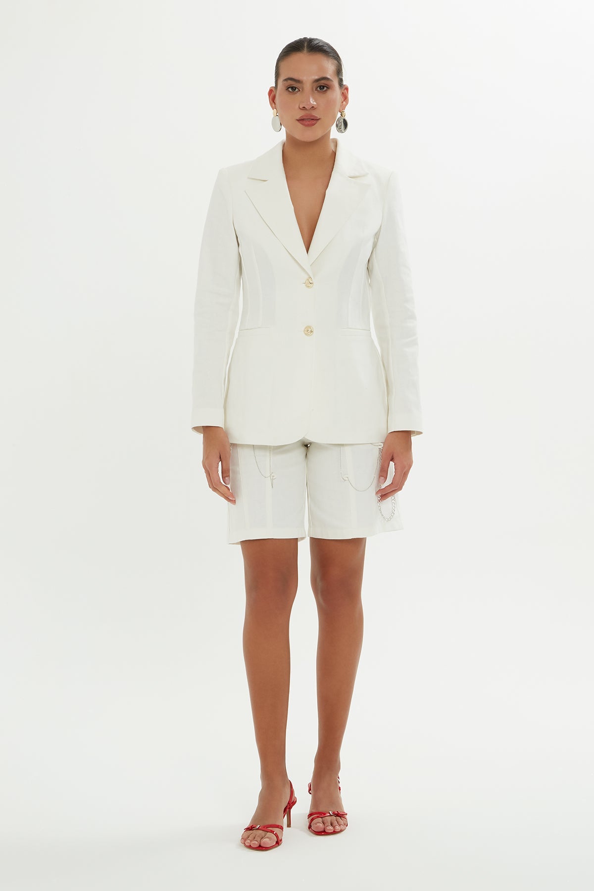 Ecru Double-Breasted Buttoned Jacket