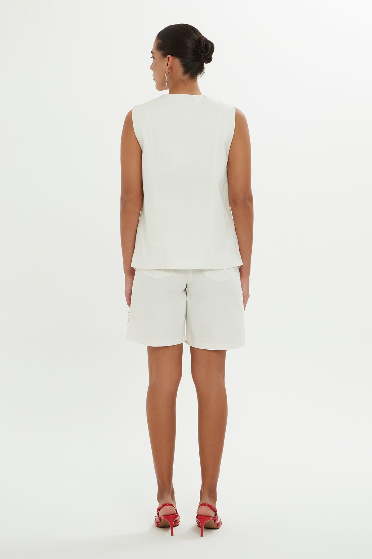 Ecru V-Neck Buttoned Vest