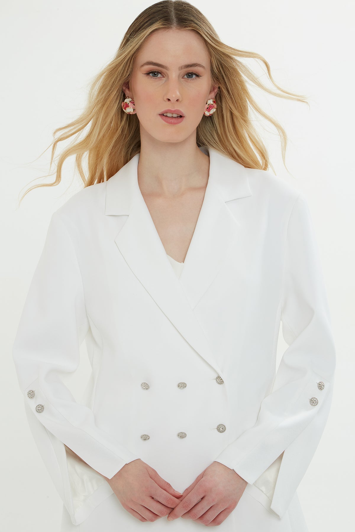 Ecru Double-Breasted Lined Jacket