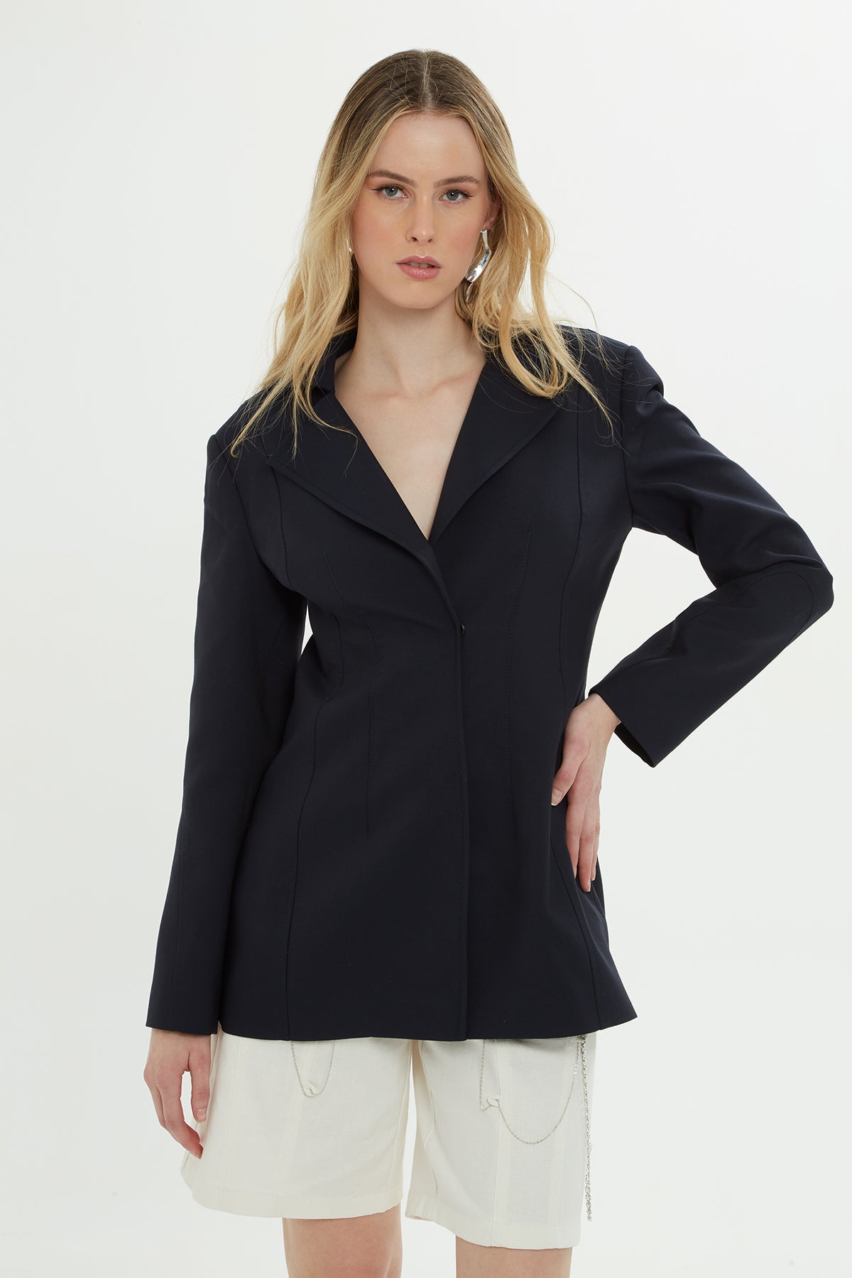 Navy Snap-Button Lined Jacket