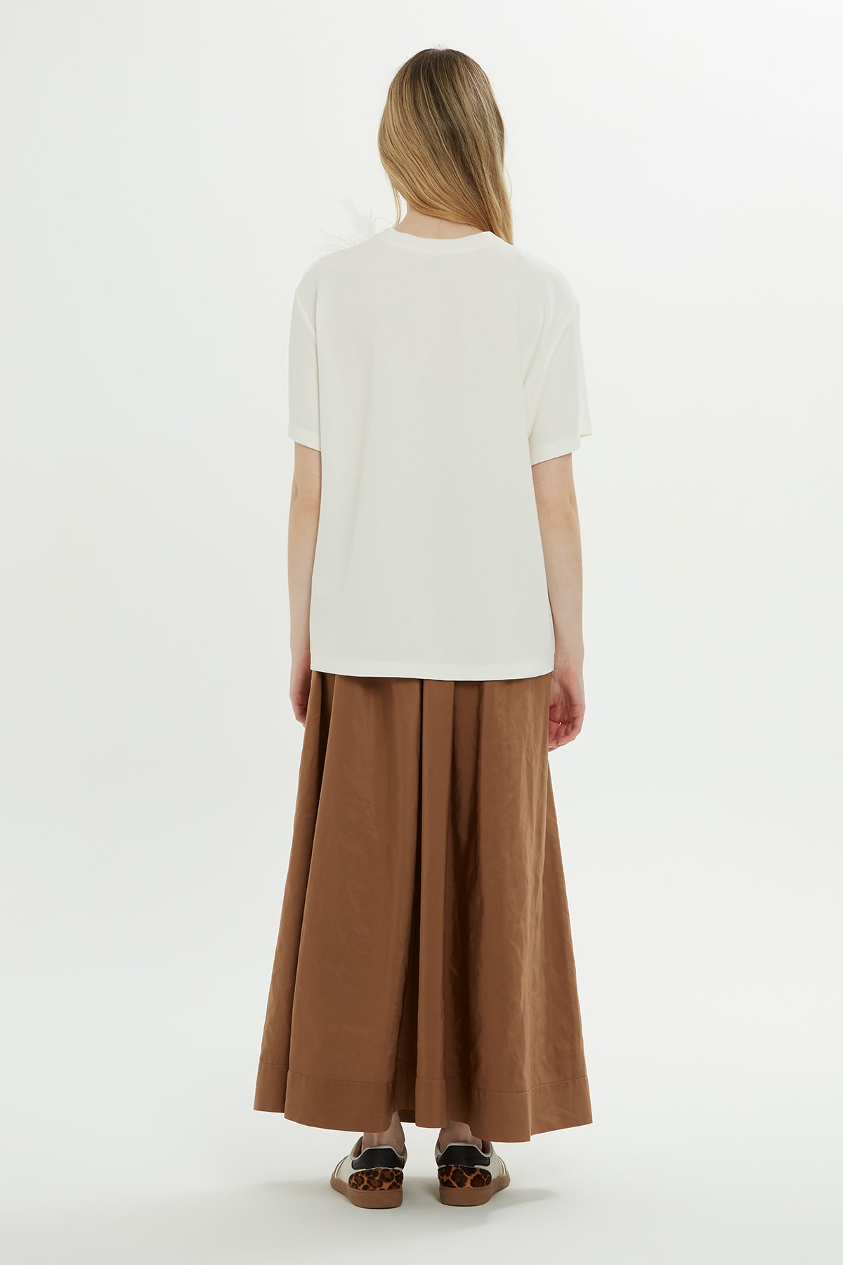 Ecru Feather-Embellished T-Shirt