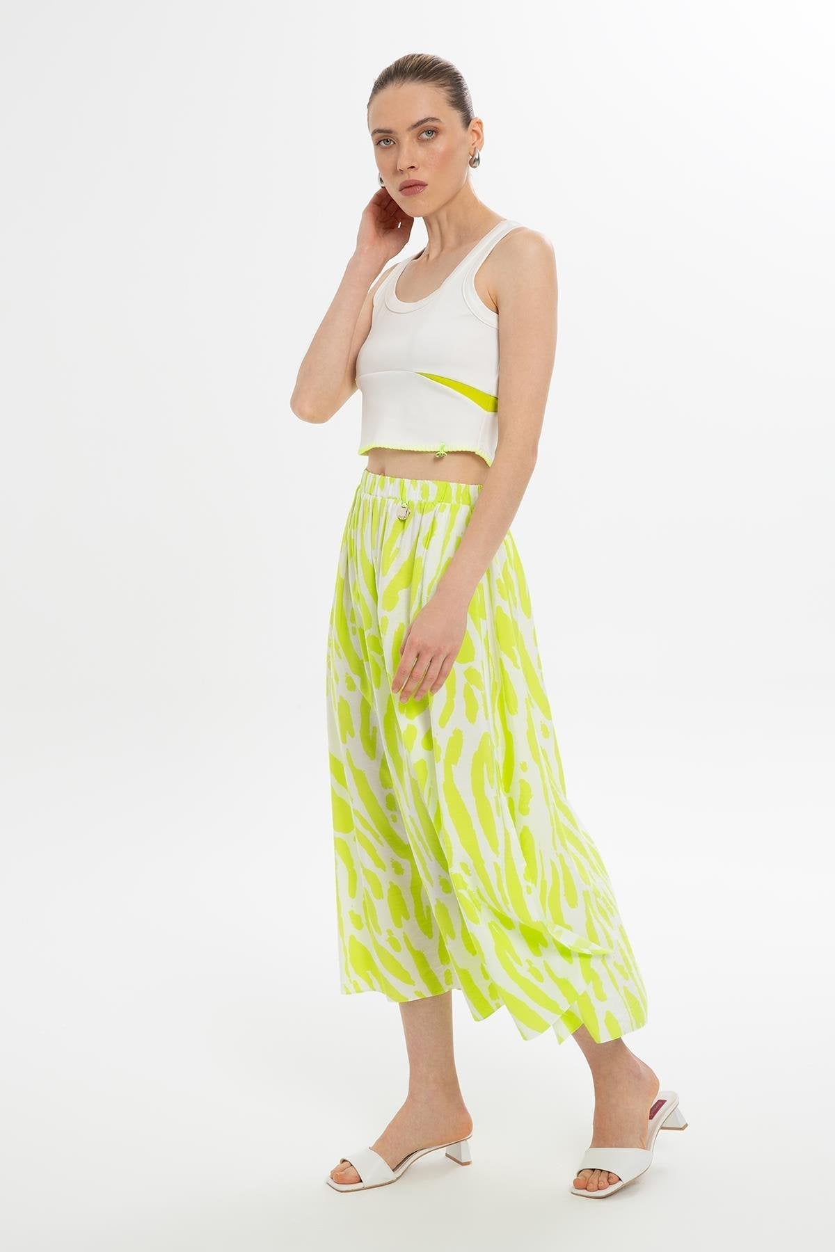 Green Patterned Midi Skirt