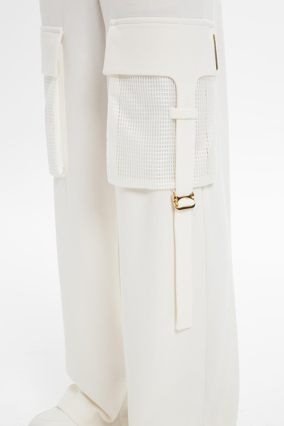 Ecru Pocket-Detail Sweatpants