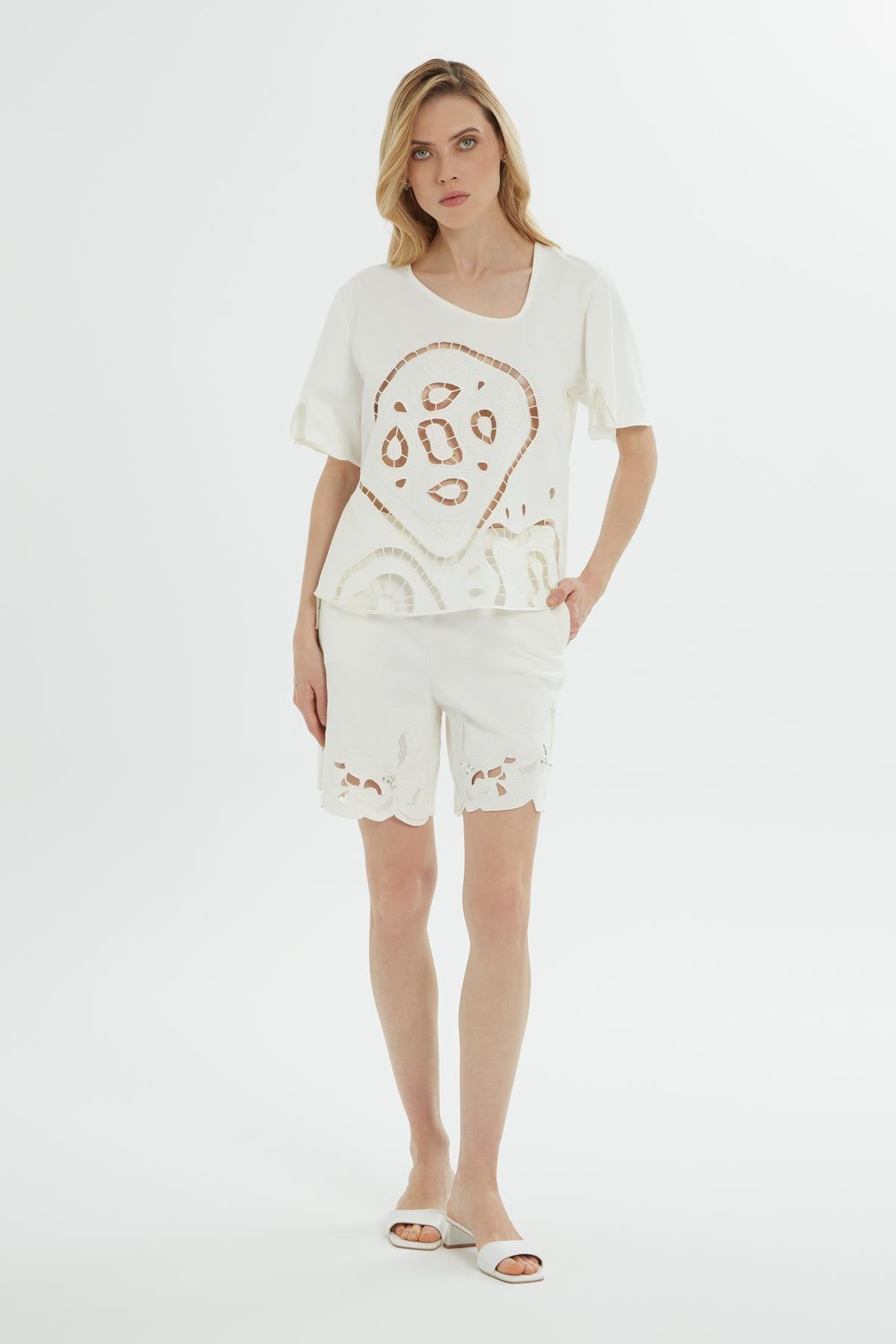 Ecru Asymmetrical Cutout Blouse