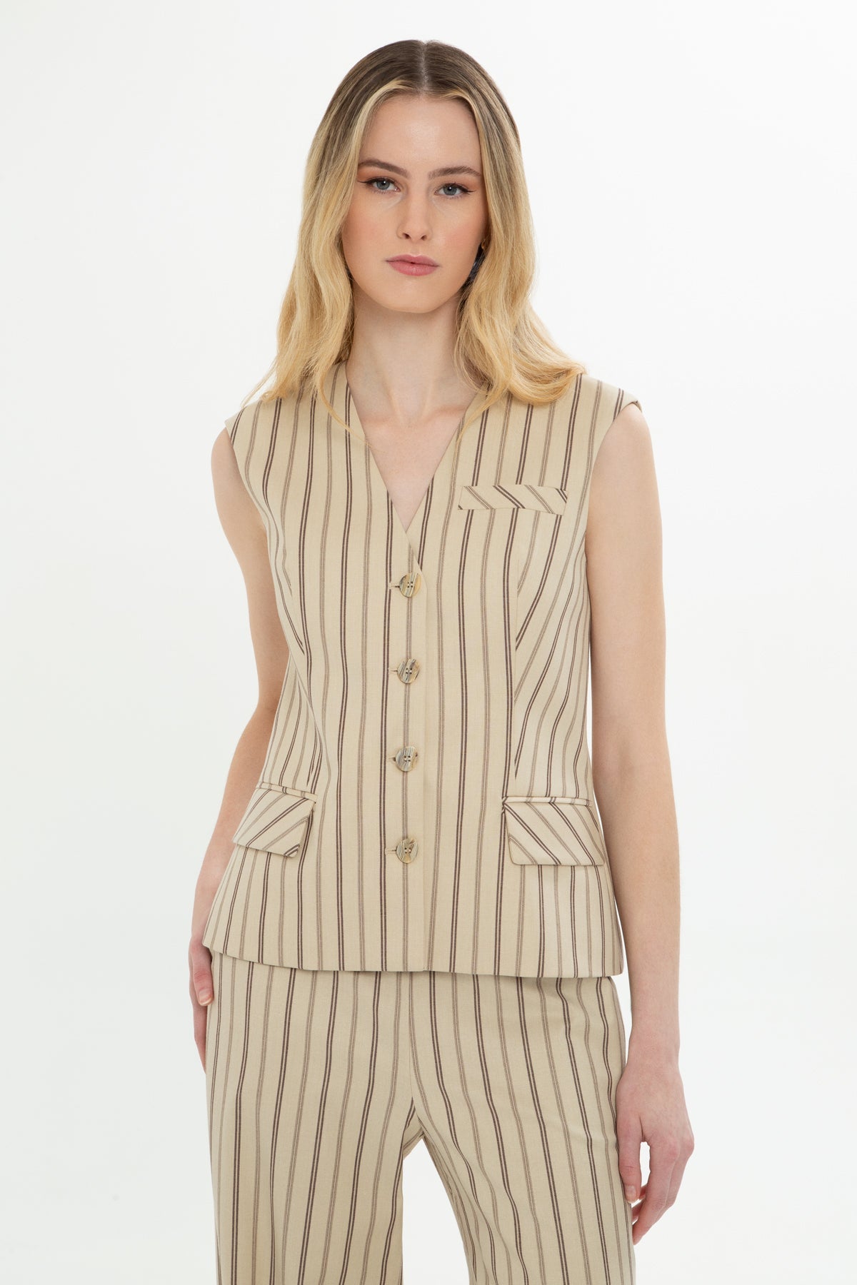 Beige Suit with Pocket Vest