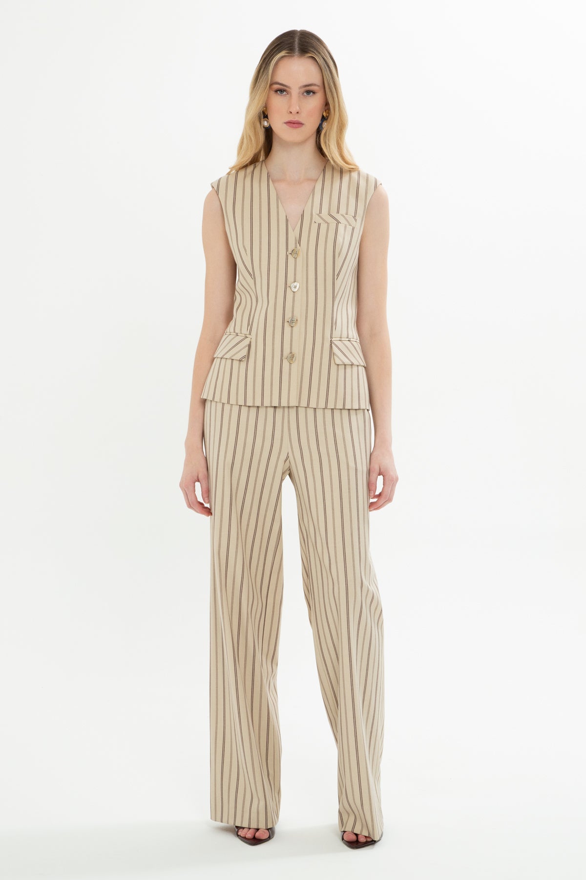 Beige Suit with Pocket Vest