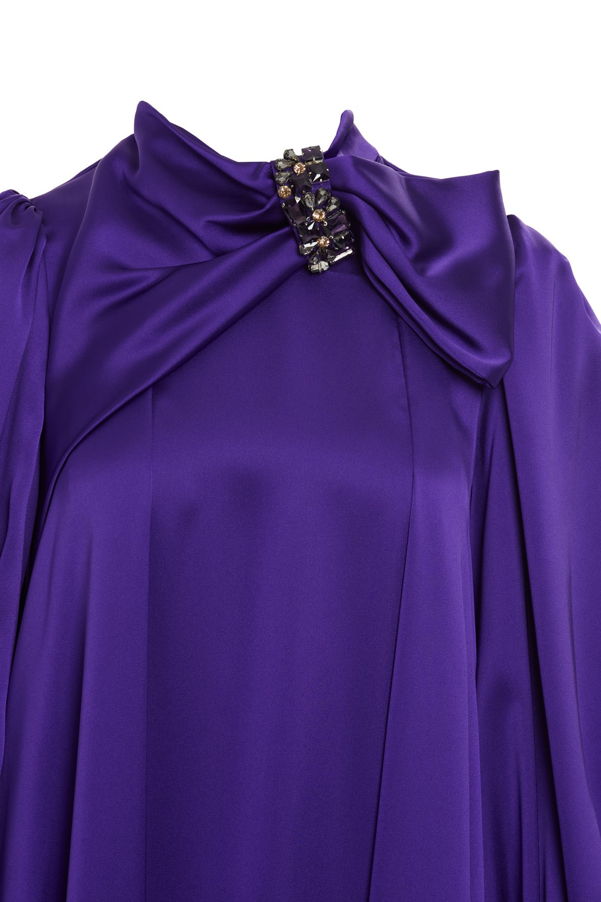 Purple Embroidered-Collar Bow-Detail Maxi Dress