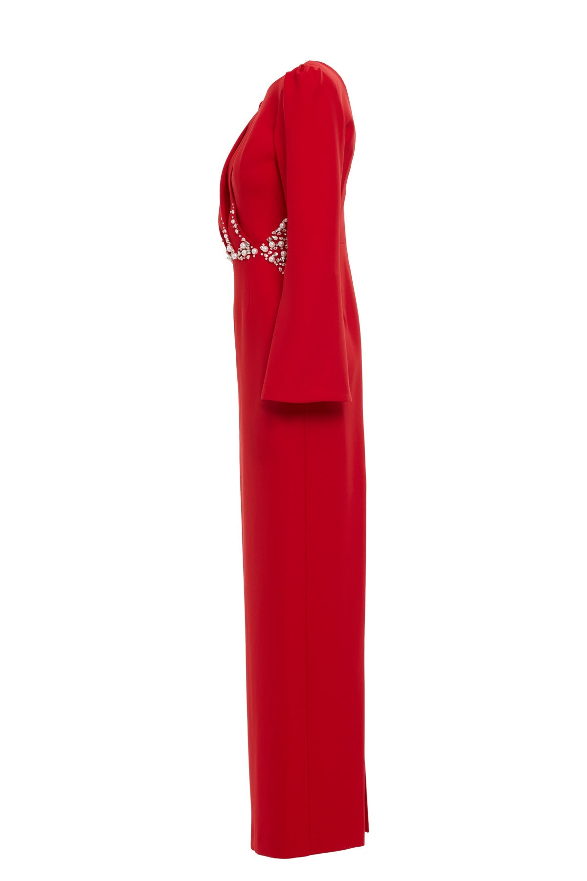 Red Embroidered Detailed Long Dress