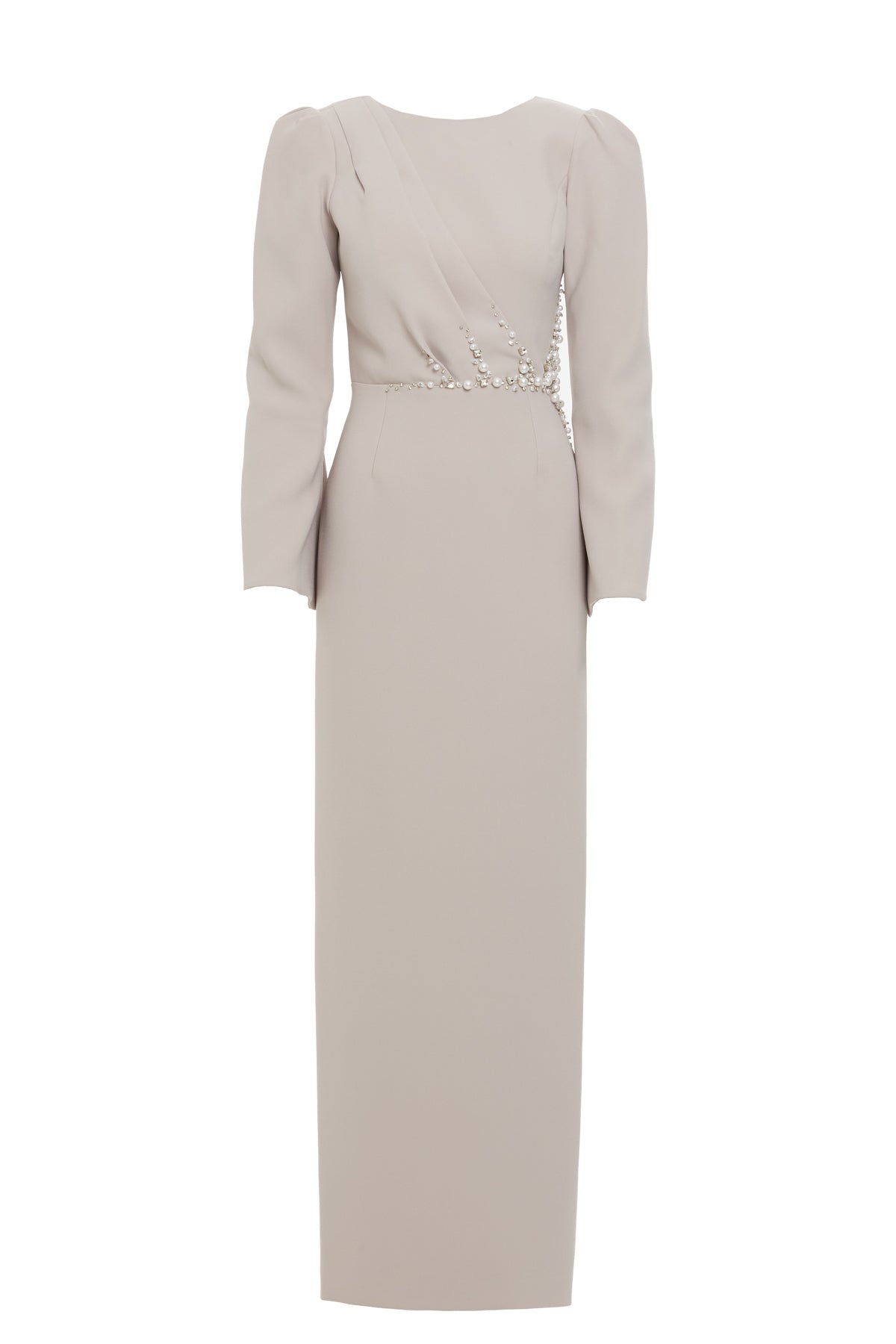 Grey Long Dress with Embroidery Detail