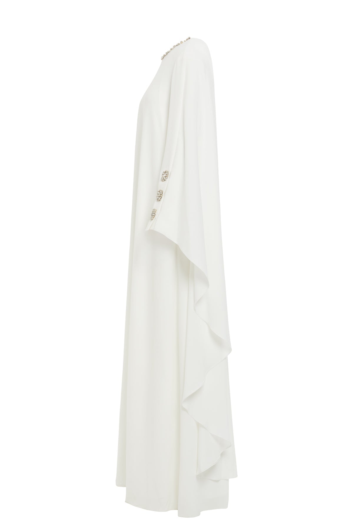 Ecru Maxi Dress with Embellished Cape