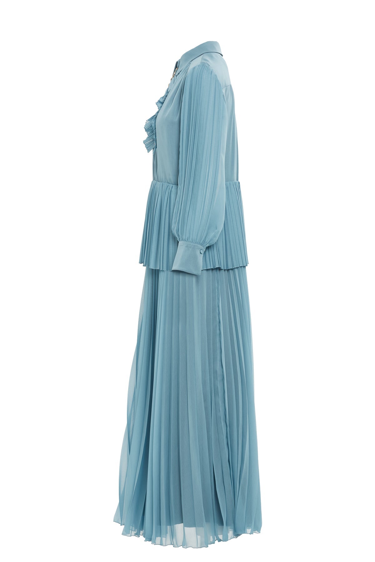 Blue Pleated Maxi Dress