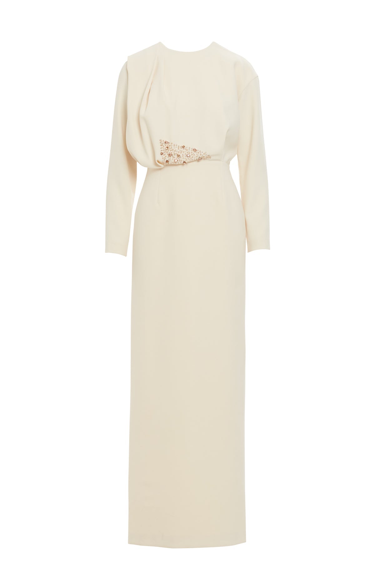 beige Long Dress with Balloon Sleeves