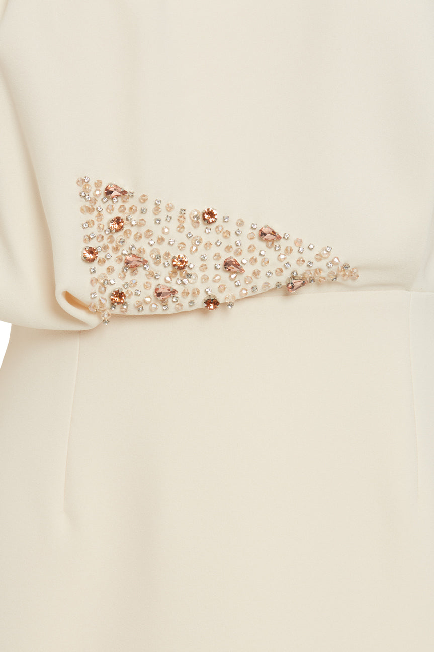 beige Long Dress with Balloon Sleeves