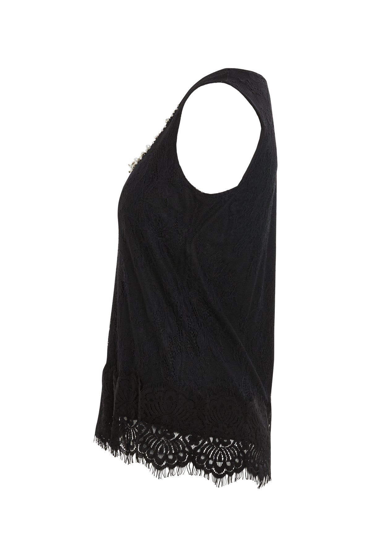 Black Stone Embellished Lace Blouse
