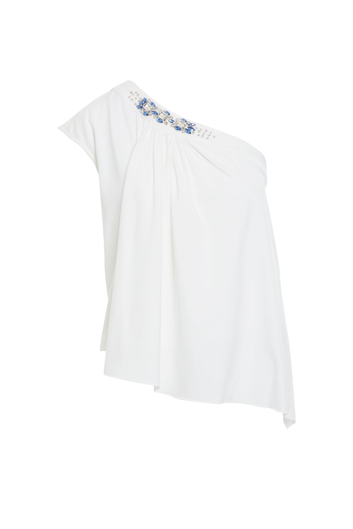 White Stone Accent One-Shoulder Blouse