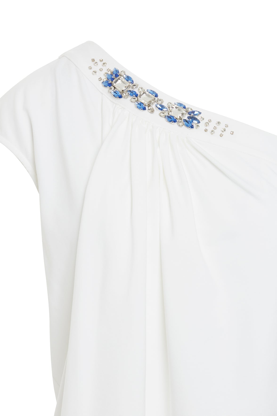 White Stone Accent One-Shoulder Blouse