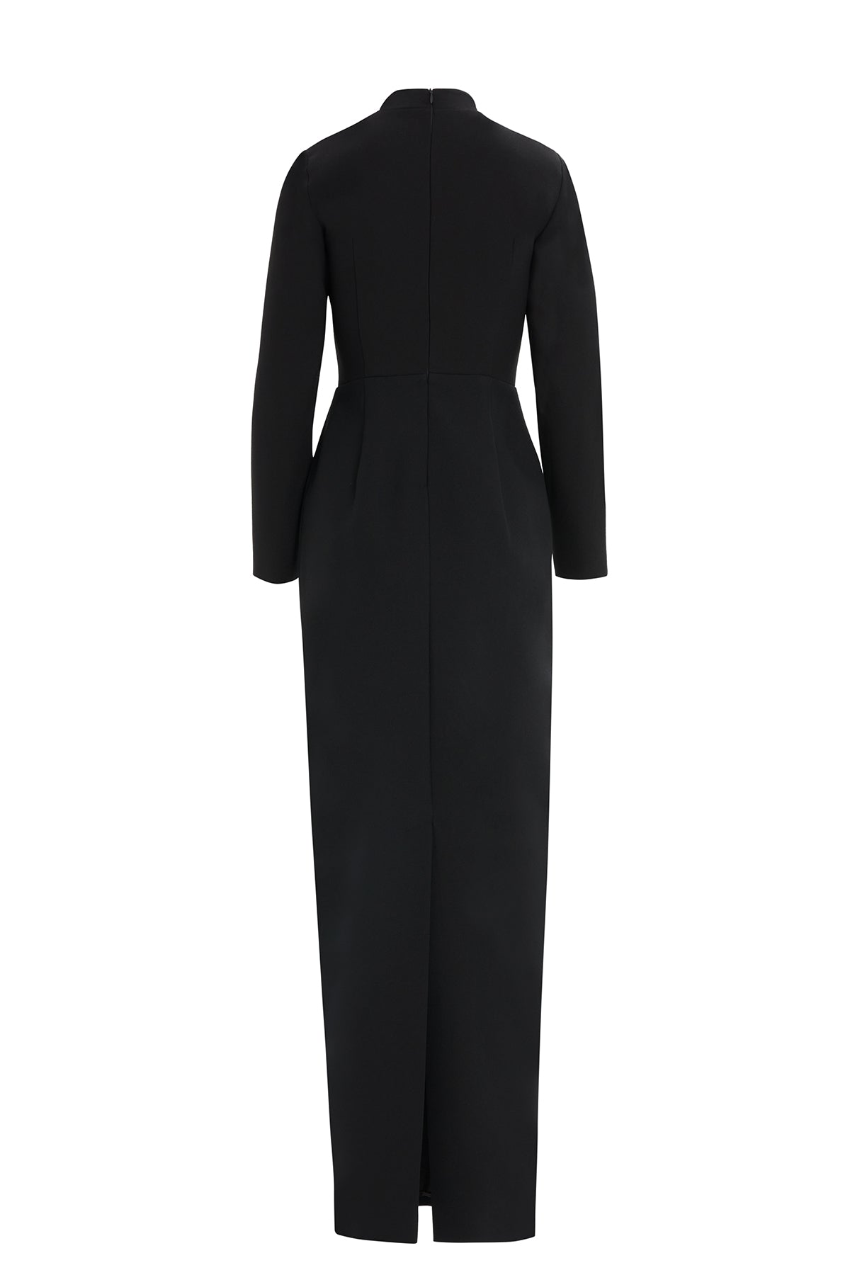 Black Embroidered-Collar V-Neck Maxi Dress