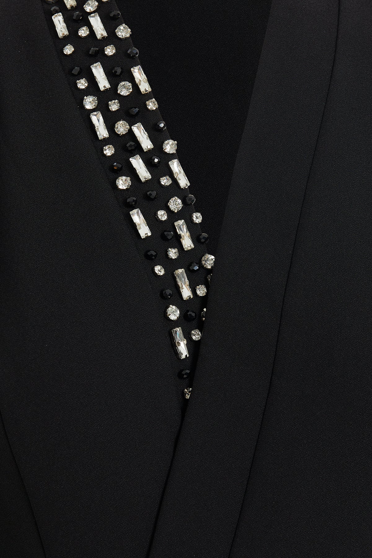 Black Embroidered-Collar V-Neck Maxi Dress