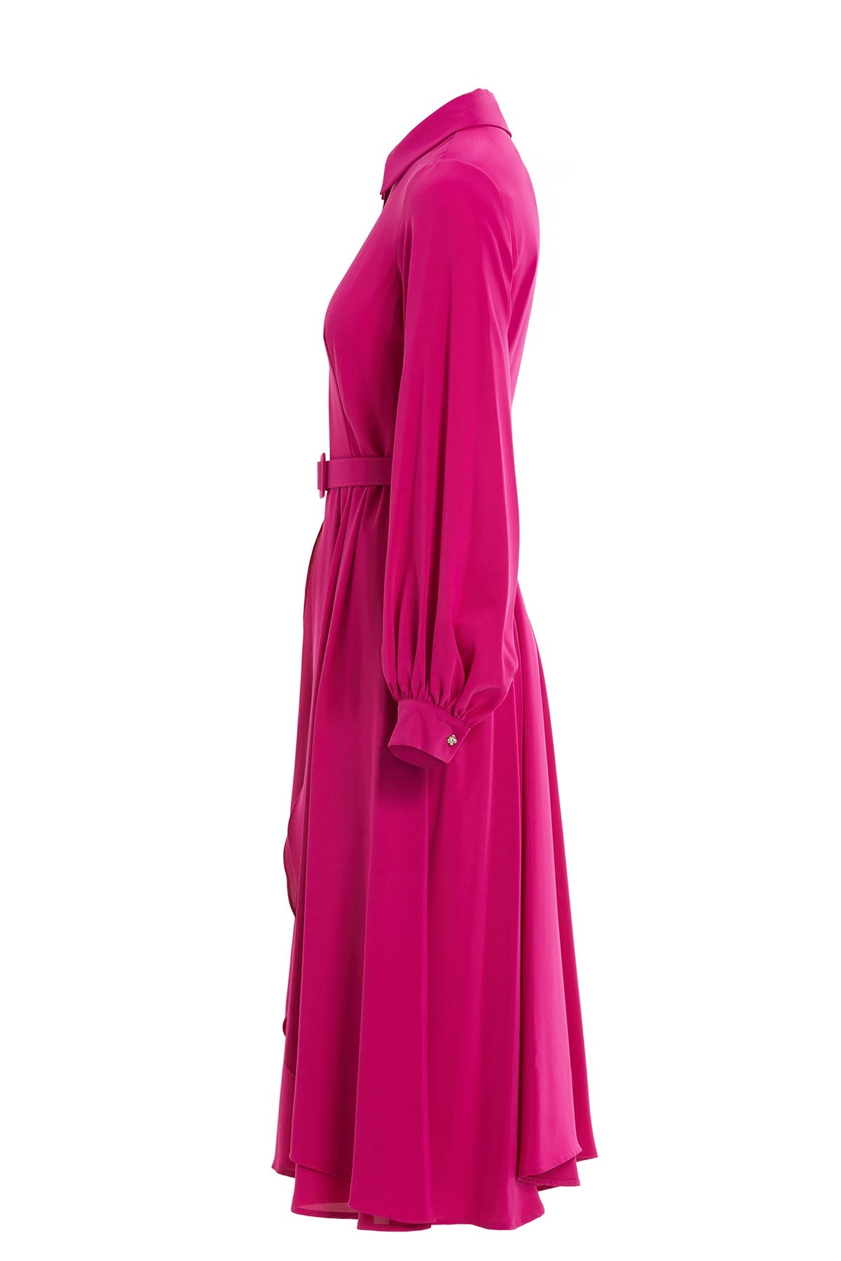 Fuchsia Asymmetrical Midi Dress with Belt