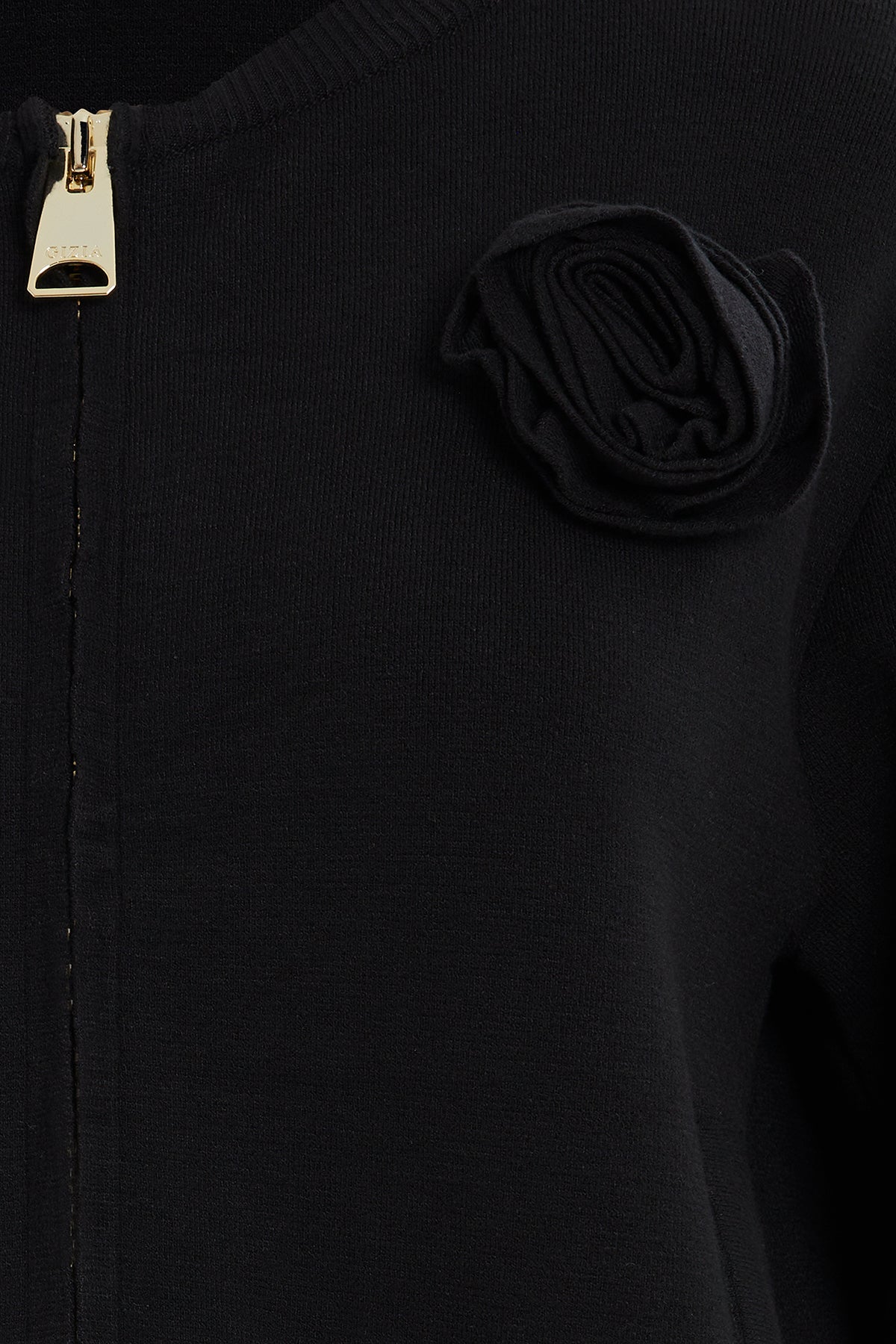 Left Collar Flower Detail Long Sleeve Knit Jacket