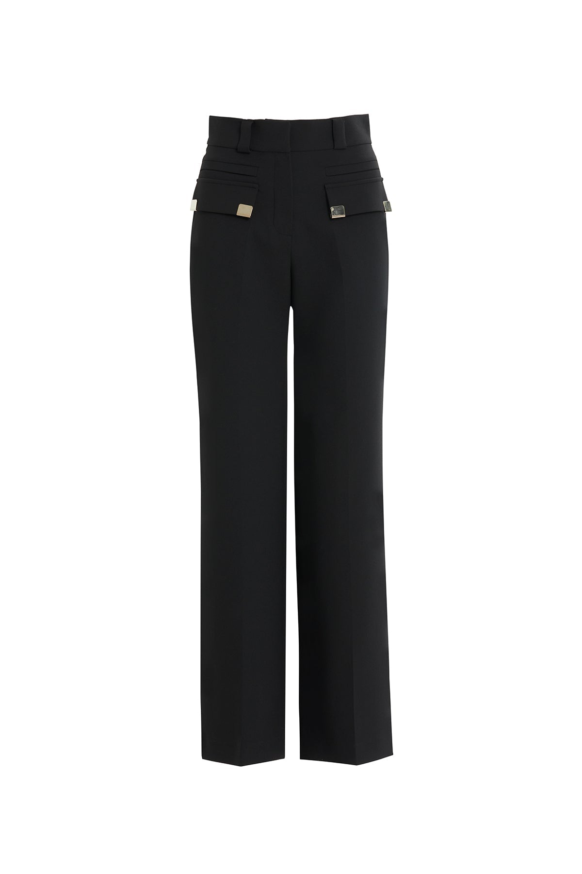 Black Wide-Leg Pocket Detail Pants