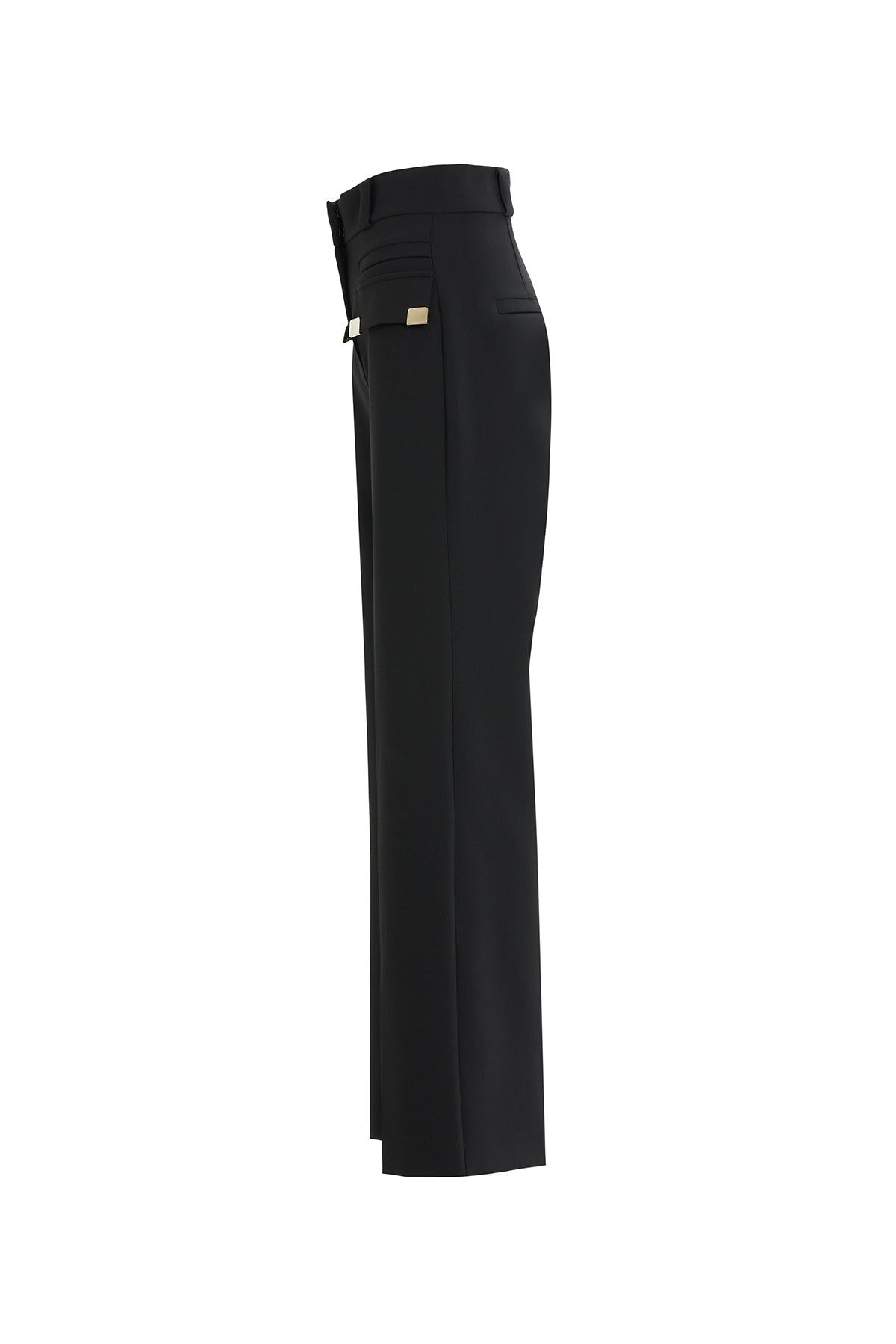 Black Wide-Leg Pocket Detail Pants