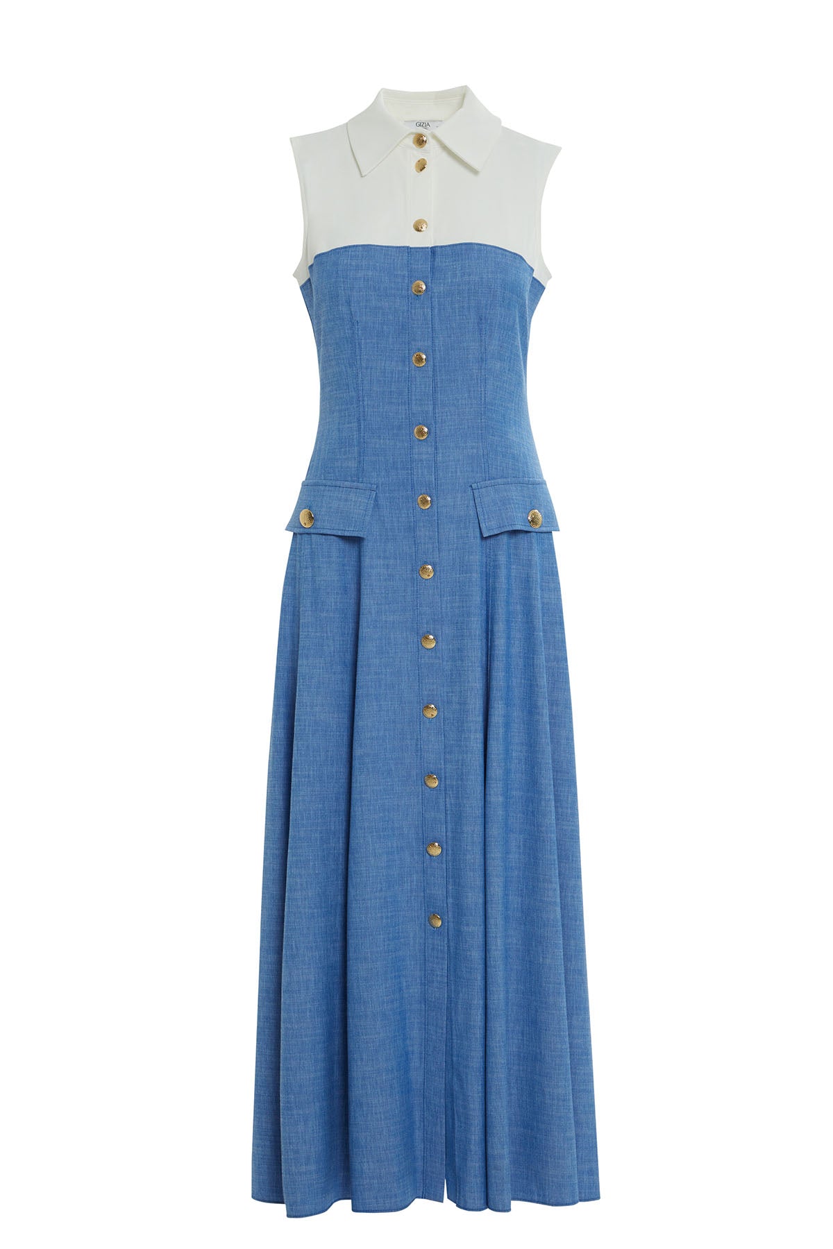Blue Waist-Fitted Ruffled Long Dress