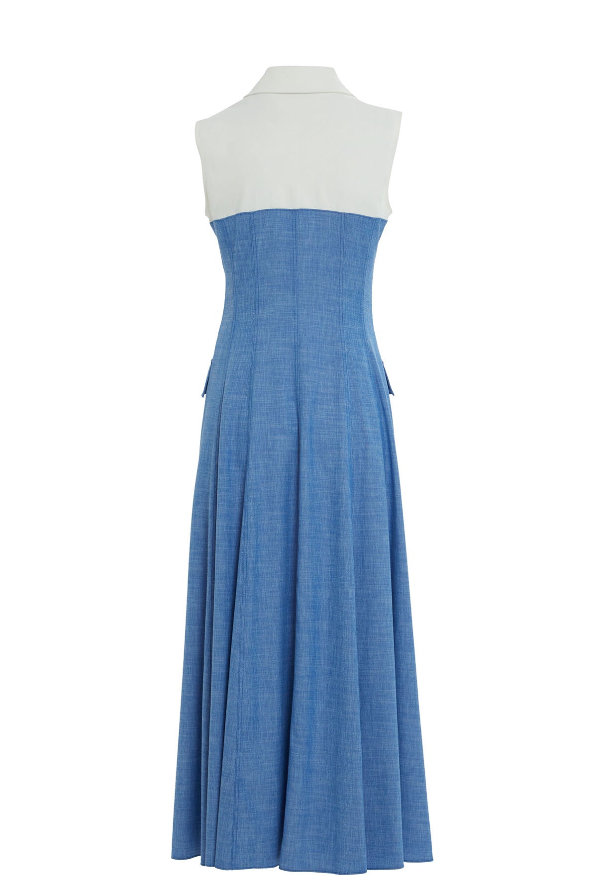 Blue Waist-Fitted Ruffled Long Dress