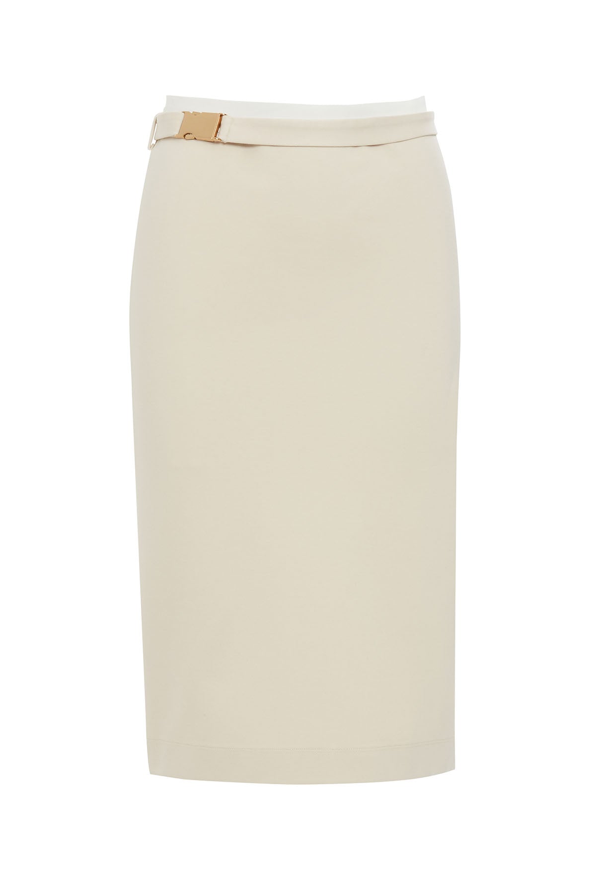 Beige Belted Midi Pencil Skirt