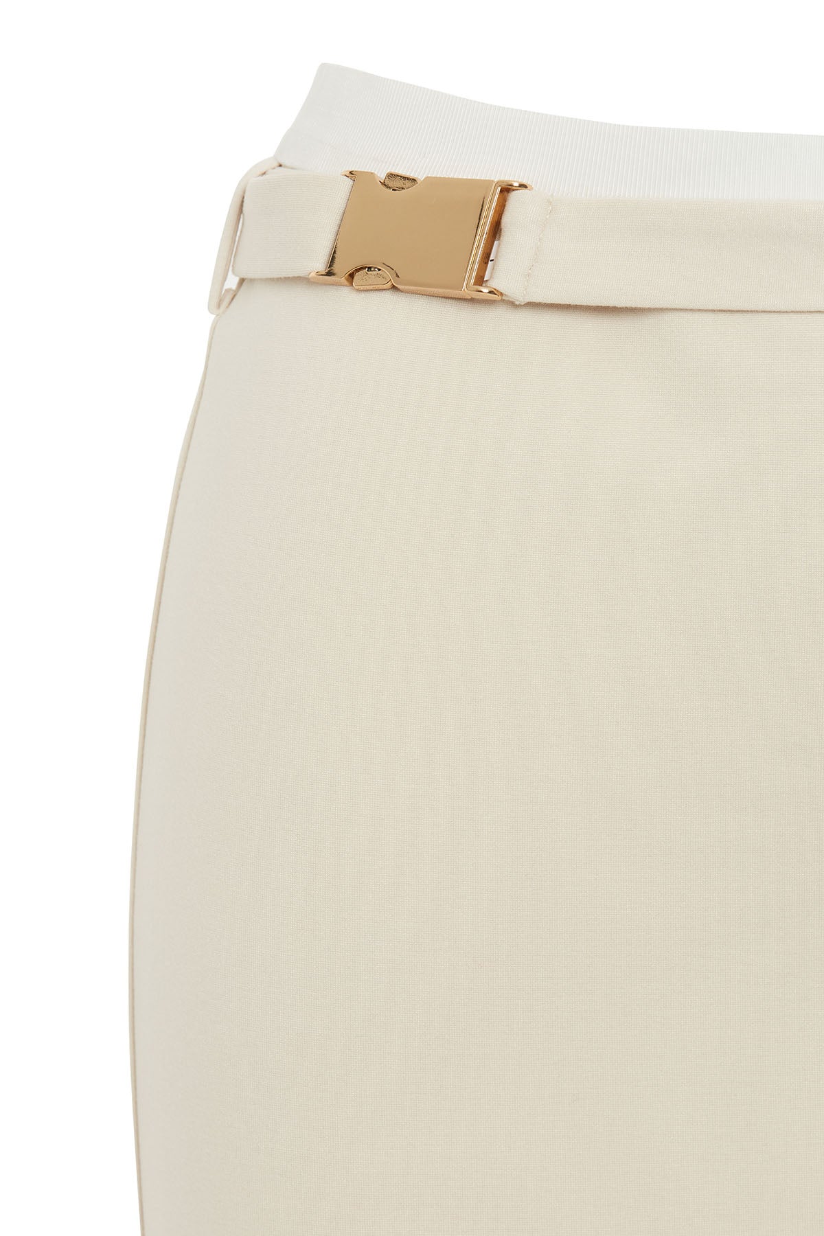 Beige Belted Midi Pencil Skirt