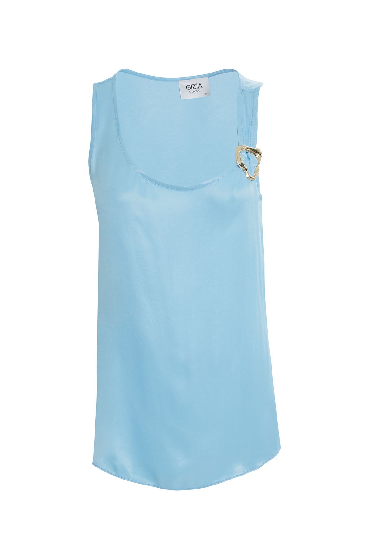 Blue Buckle Detail Strap Blouse