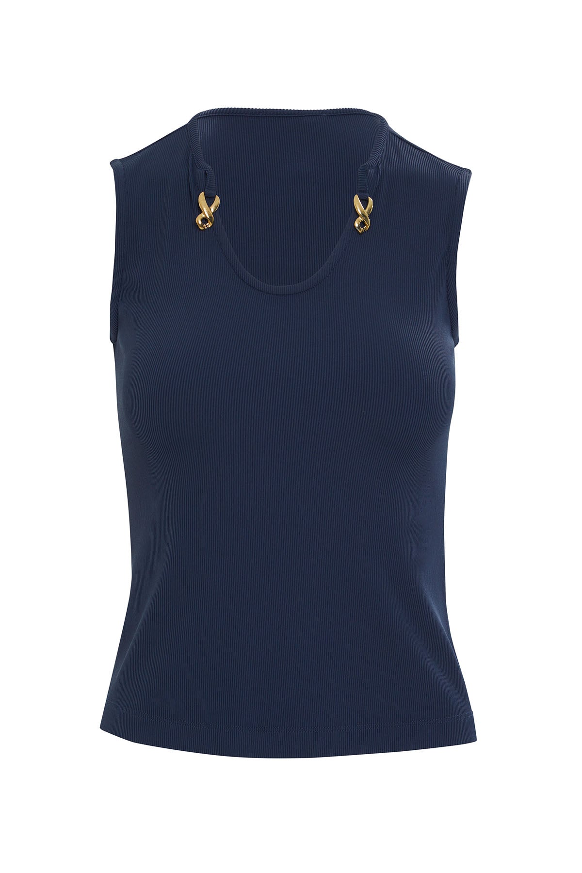 Navy Collar Accessory Blouse