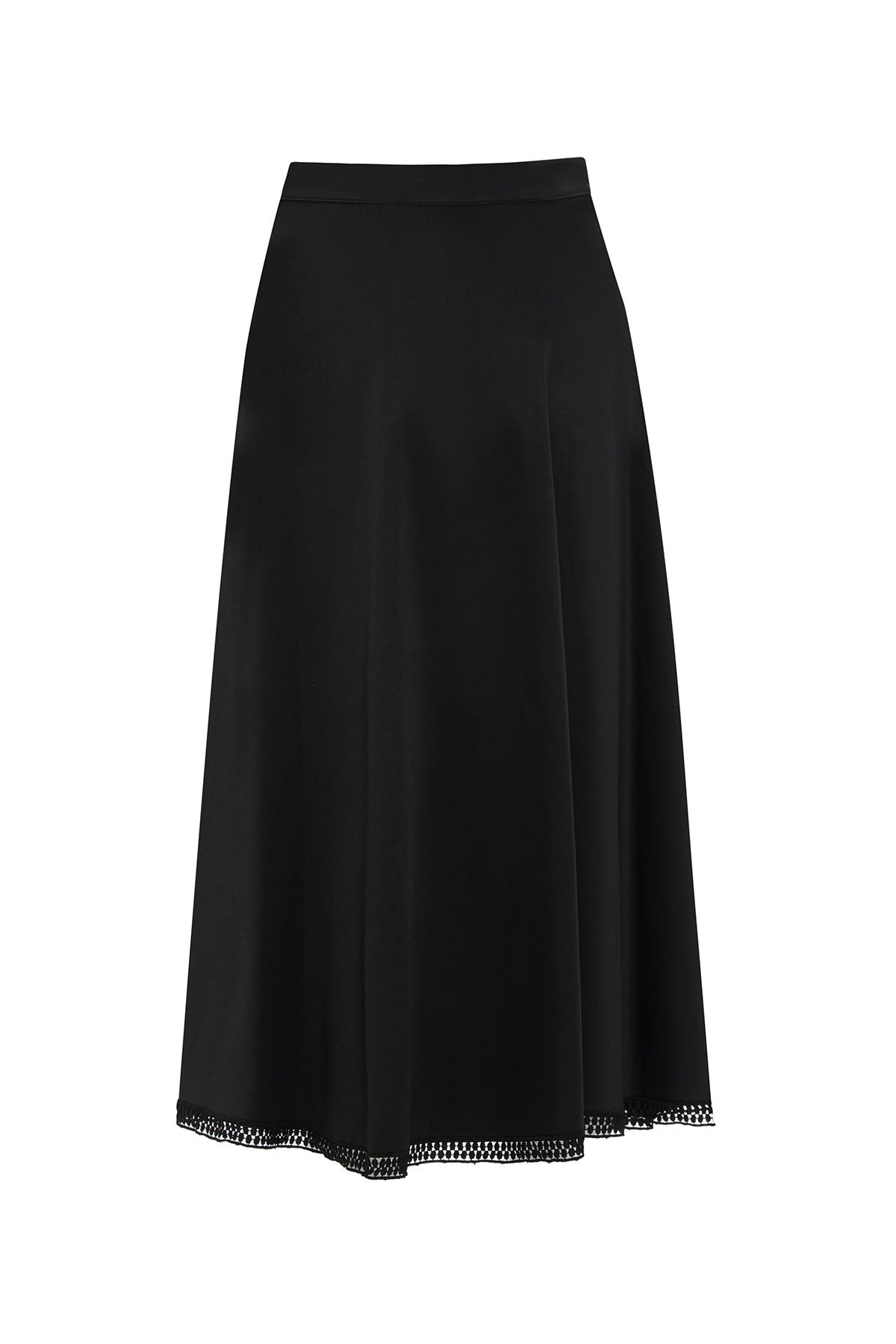 Black Lace-Hem Midi Skirt
