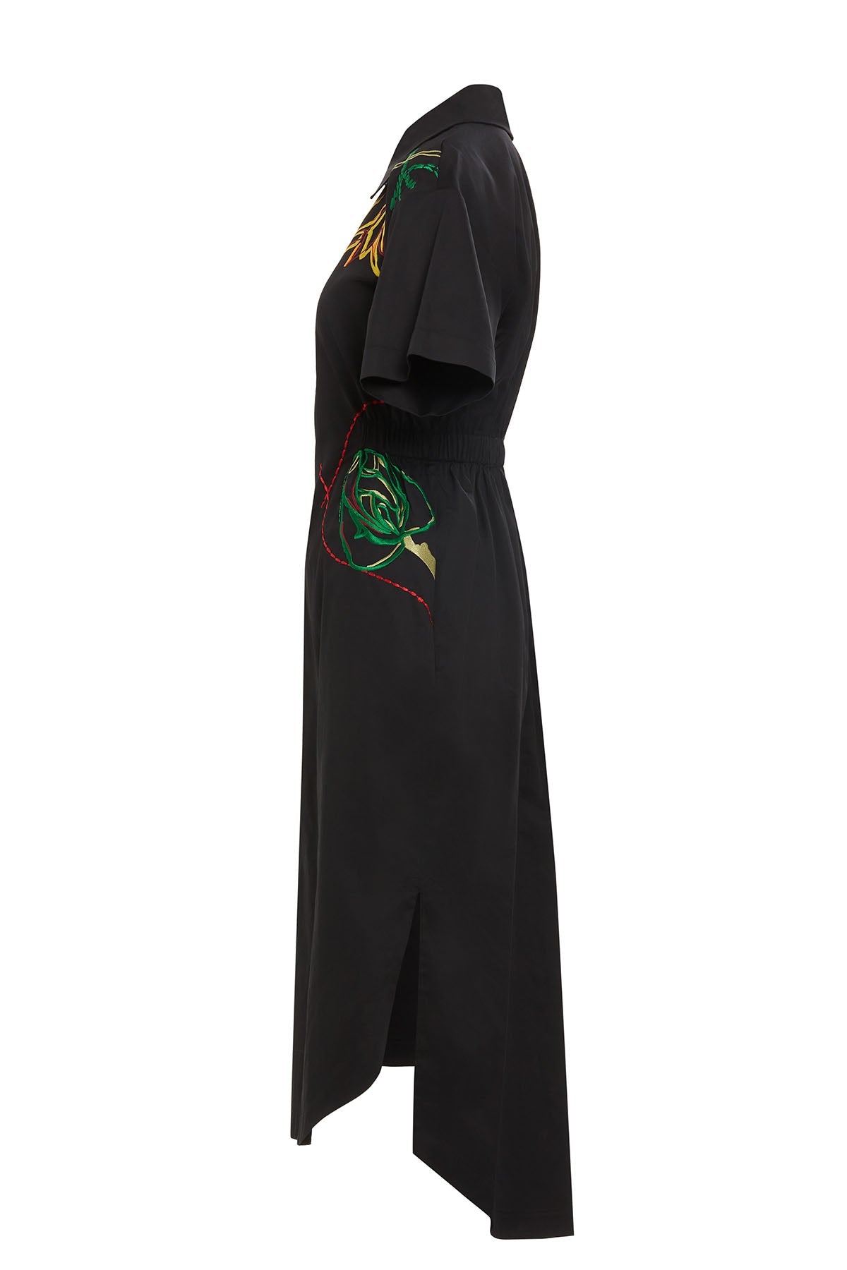 black Short-sleeved embroidered midi dress